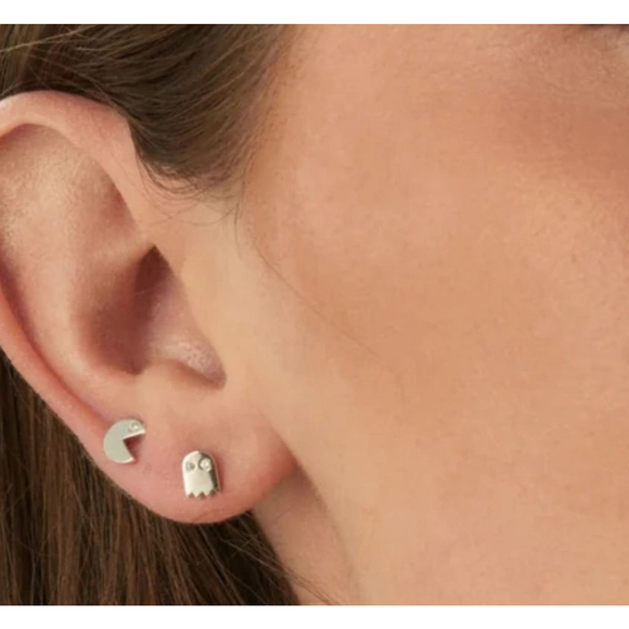 NEW Mismatch‎ 14k White Gold Diamond Accent Pac-Man and Ghost Stud Earrings - Picture 7 of 9